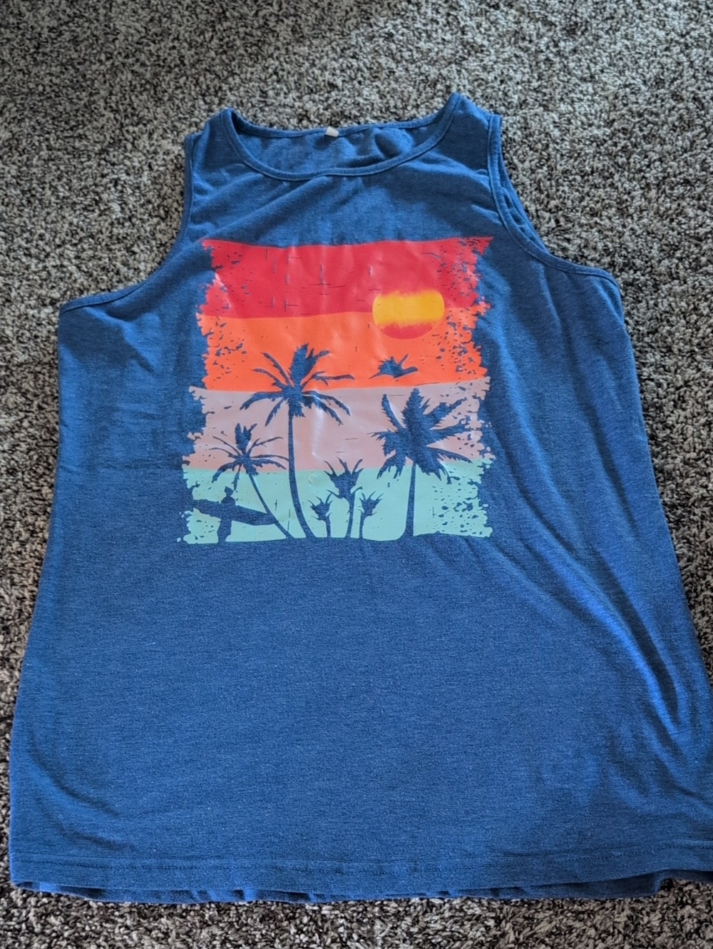 Blue Palm-Print Tank Top